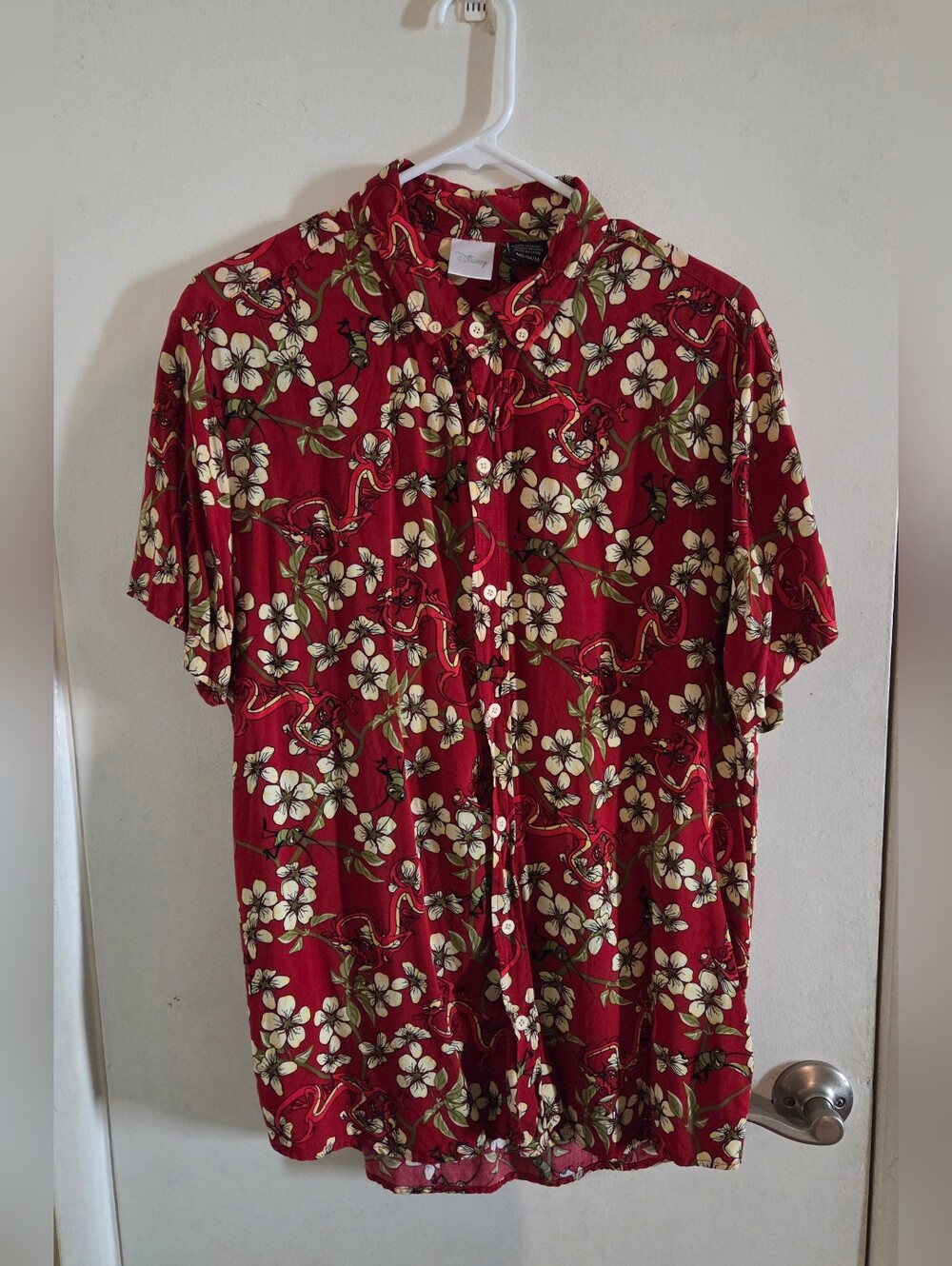 Disney Mulan Red Floral Short-Sleeve Button-Down Shirt